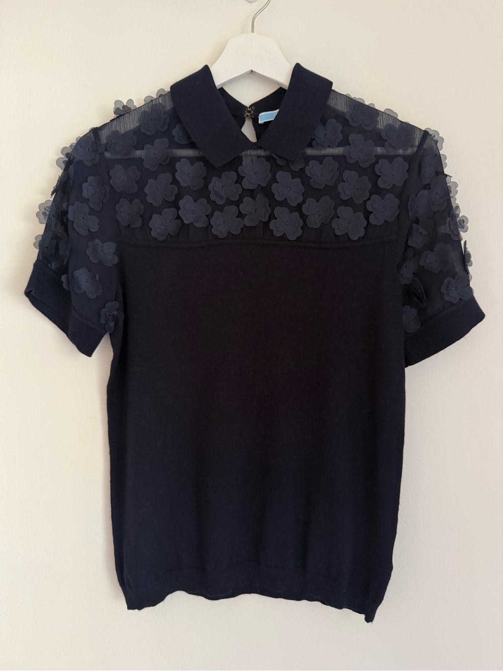 Draper James Fleurette Embellished Sweater Navy Blue Small